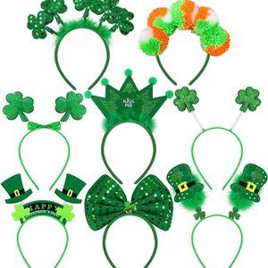 Fovths 8 Pieces St. Patrick's Day Headband Shamrock Bowknot Leprechaun Hat